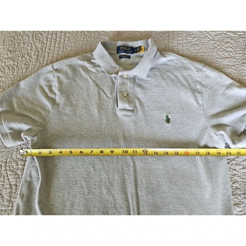 Polo Ralph Lauren Custom Slim Fit Short Sleeve Shirt Size L Gray Green Pony